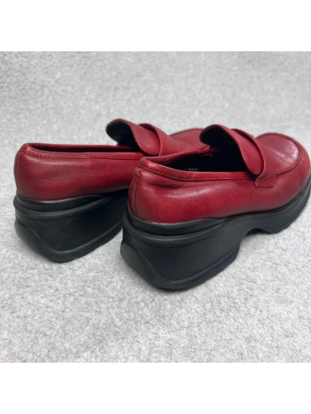 Wesley Co Vintage 90s Dark Academia Chunky Platform Loafers Red Leather 5 Grunge